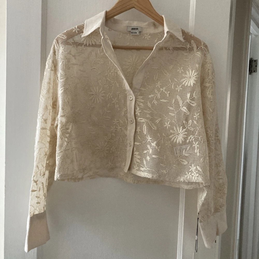 Jason Wu cream lace/crochet cropped blouse